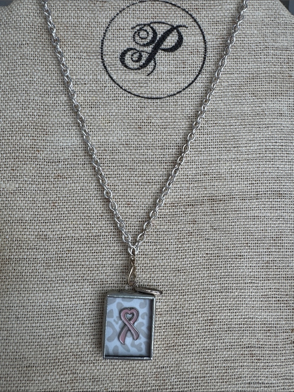 Plunder Silver-tone Necklace with Pink Ribbon Breast Cancer Pendant